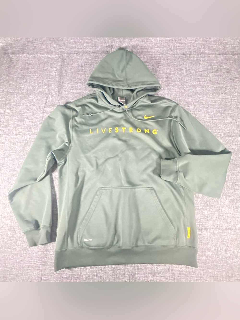 Nike Livestrong Olive Green Hoodie with Yellow Logo